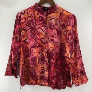 Women's Silk Button-Up Blouse with Abstract Patterns